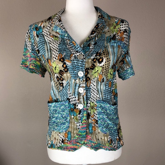 Alberto Makali Tops - Alberto Makali Multicolor Short Sleeve Camp Shirt